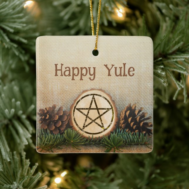 Ornement En Céramique Cônes de pin rustique Joyeux Yule (Arbre)