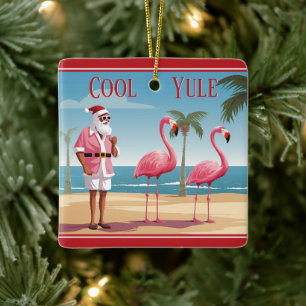 Ornement En Céramique Cool personnalisé Yule Père Noël Beach Noël