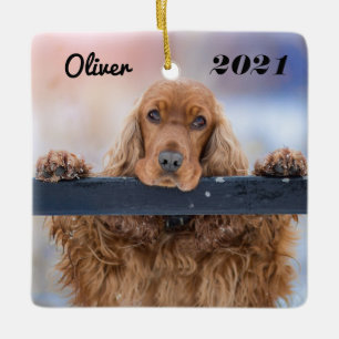 Ornement En Céramique Coqueur Brown Fluffy personnalisé Spaniel Dog