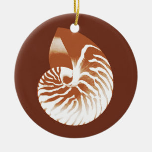 Ornement En Céramique Coquille de Nautilus - cacao brun et blanc