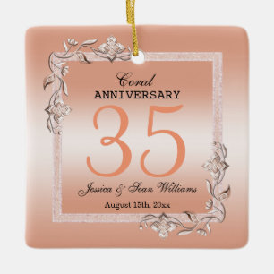 Ornement En Céramique Coral Gem & Parties scintillant 35e anniversaire d