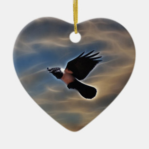 Ornement En Céramique Corbeau chantant en vol