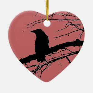 Ornement En Céramique Corbeau coeur craqué