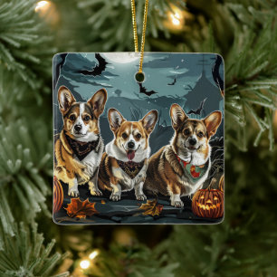 Ornement En Céramique Corgi Halloween Épouvantable