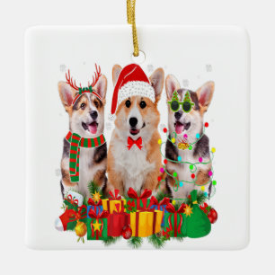 Ornement En Céramique Corgi Xmas Lumières Santa Hat Amoureux des chiens