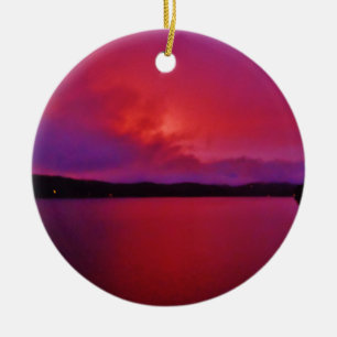 Ornement En Céramique Coucher de soleil rose vif sur le lac Arrowhead