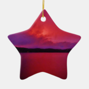 Ornement En Céramique Coucher de soleil rose vif sur le lac Arrowhead