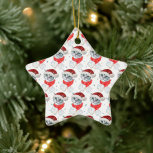 Ornement En Céramique Couleur d'aquarelle de chat gris pâle de Noël