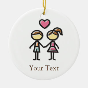 Ornement En Céramique couple mignon amoureux tenant la main