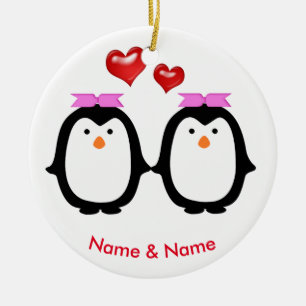 Ornement En Céramique Couples affectueux de pingouin deux femelles