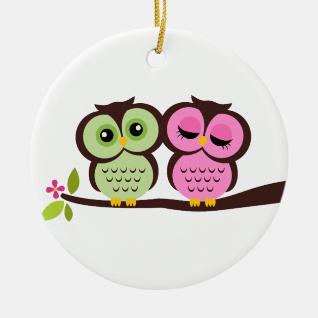 Ornement En Céramique Couples de hibou (Devant)
