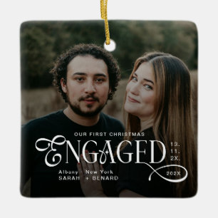 Ornement En Céramique Couples Fiancés 2 Photos Noël Élégant de Première 