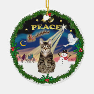 Ornement En Céramique Couronne de la paix - Chat tigré tabby