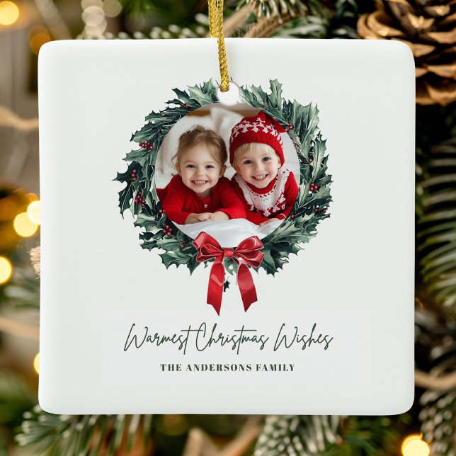 Ornement En Céramique Couronne de Noël personnalisée avec photo et nom (Créateur téléchargé)