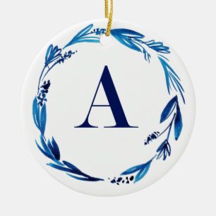 Ornement En Céramique Couronne florale bleue "A"