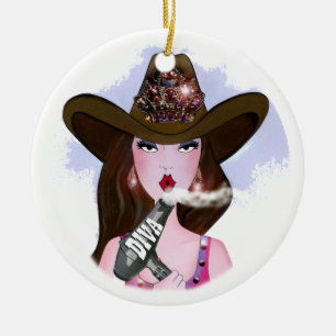Ornement En Céramique COW-GIRL "diva de cheveux "