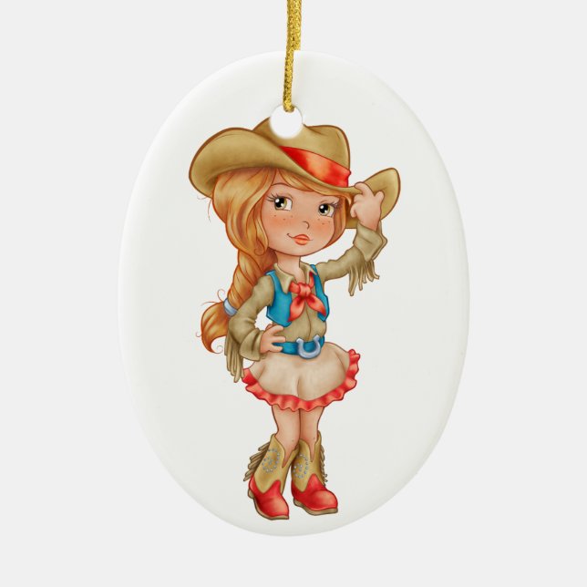 Ornement En Céramique Cowgirl (Devant)