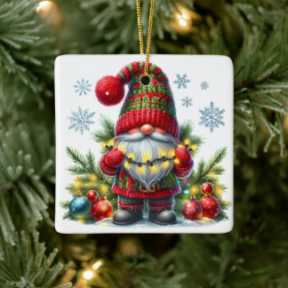 Ornement En Céramique Cozy Christmas Gnome Art – Festive Holiday