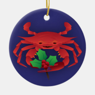 Ornement En Céramique Crabe de vacances avec le houx