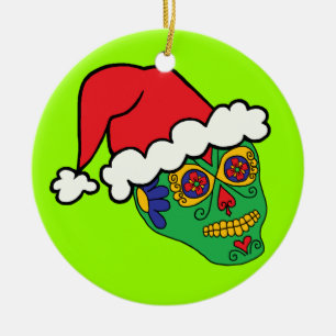 Ornement En Céramique Crâne à sucre Père Noël
