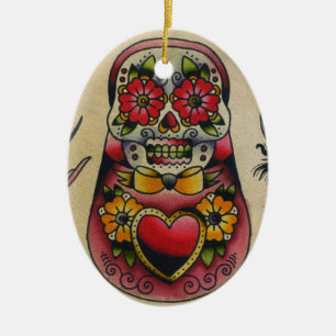 Ornement En Céramique crâne de sucre de matryoshka