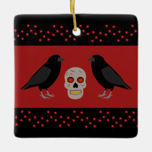 Ornement En Céramique Crâne gothique et ravens du gardien Halloween
