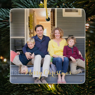 Ornement En Céramique Créer une photo de famille avec un script doré élé