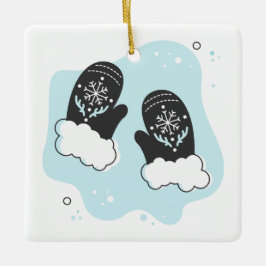 Ornement En Céramique Créez votre propre rétro Mittens bleu Noël