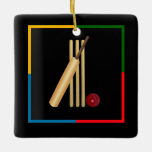 Ornement En Céramique Cricket, wicket, chauve-souris et balle,