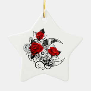 Ornement En Céramique Croissant mécanique avec roses rouges