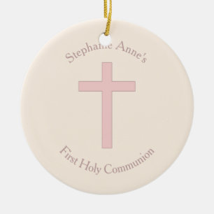 Ornement En Céramique Croix de rose en pastel de communion