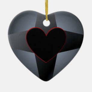 Ornement En Céramique Croix noire de coeur