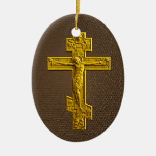 Ornement En Céramique Croix orthodoxe russe d'or