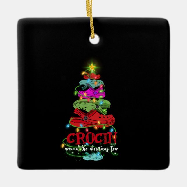Ornement En Céramique Croquer Autour Du Cadeau De L'Arbre De Noël (Devant)