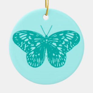 Ornement En Céramique Croquis papillon, aqua et turquoise