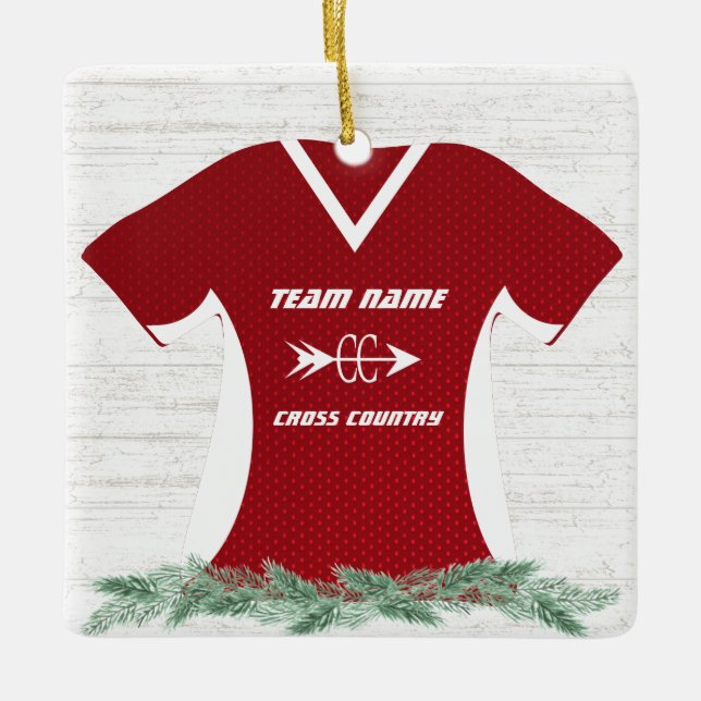 Ornement En Céramique Cross Country Running Chemise rouge avec photo (Devant)