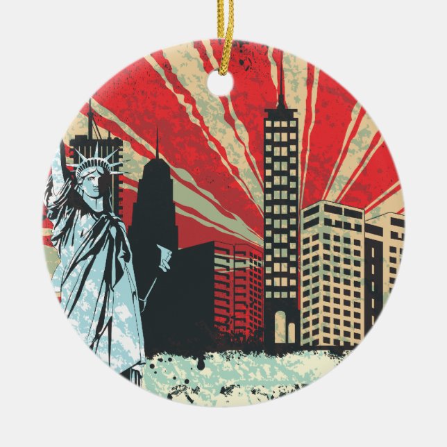 Ornement En Céramique Cru NY en rouge (Devant)