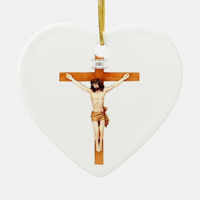 ORNEMENT EN CÉRAMIQUE CRUCIFIX, (Devant)