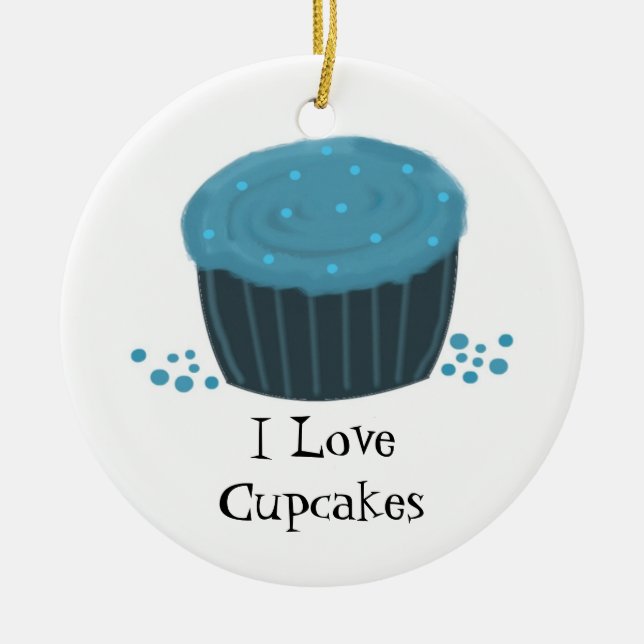 Ornement En Céramique Cupcake bleu avec arroses (Devant)