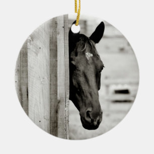 Ornement En Céramique Curieux Cheval noir