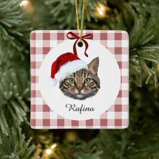 Ornement En Céramique Custom Cat Photo & Name Christmas Ornament