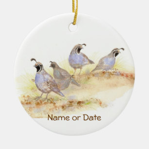 Ornement En Céramique Custom Dated, California Quail, Aquarelle Bird