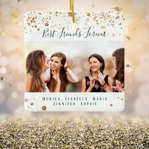 Ornement En Céramique Custom photo best friends forever gold glitter