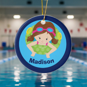 Ornement En Céramique Custom Swim Team Girl Cute Christmas