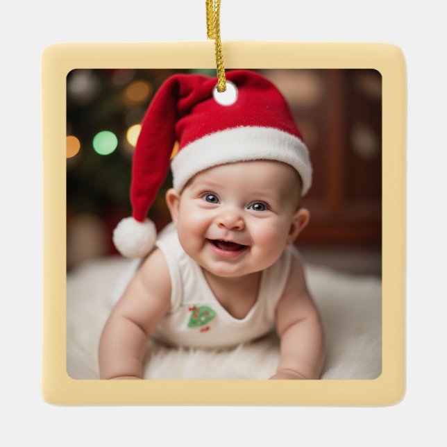 Ornement En Céramique Customisable Baby's First Christmas Square (Devant)