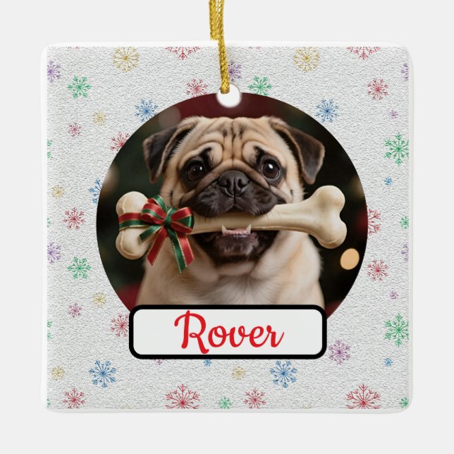 Ornement En Céramique Customisable Dog And Bone Pet Square Christmas (Devant)