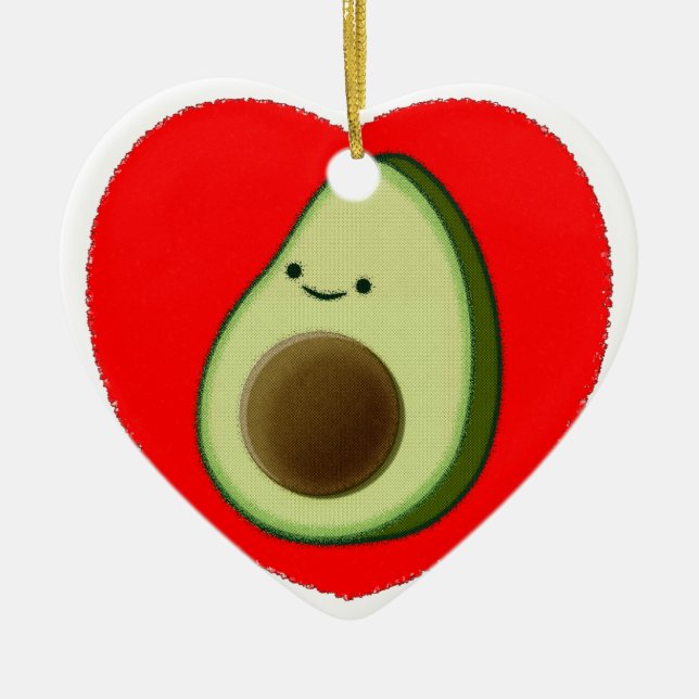 Ornement En Céramique Cute Avocado Dans Le Coeur Rouge (Devant)