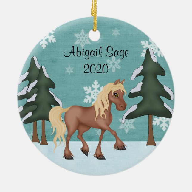 Ornement En Céramique Cute Brown Cheval personnalisé Noël (Dos)