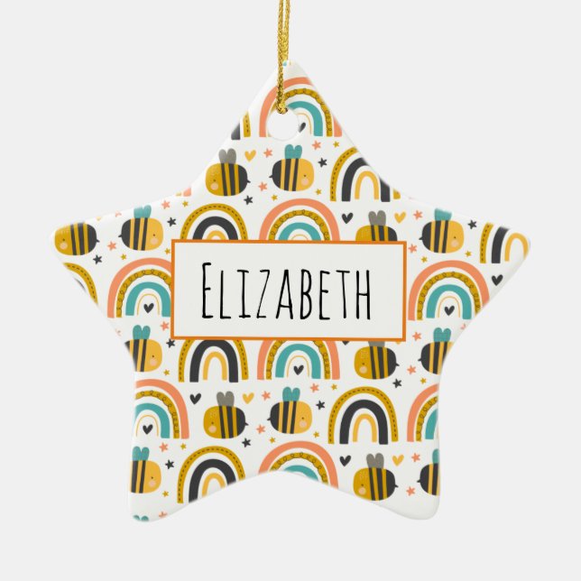 Ornement En Céramique Cute Bumble Bee et Rainbows Motif (Devant)