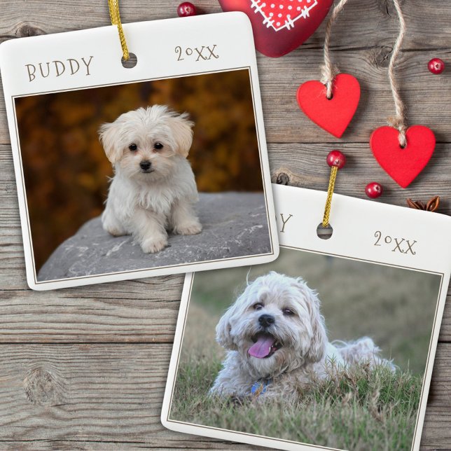 Ornement En Céramique Cute Dog Pet 2 Photos Noël (Créateur téléchargé)